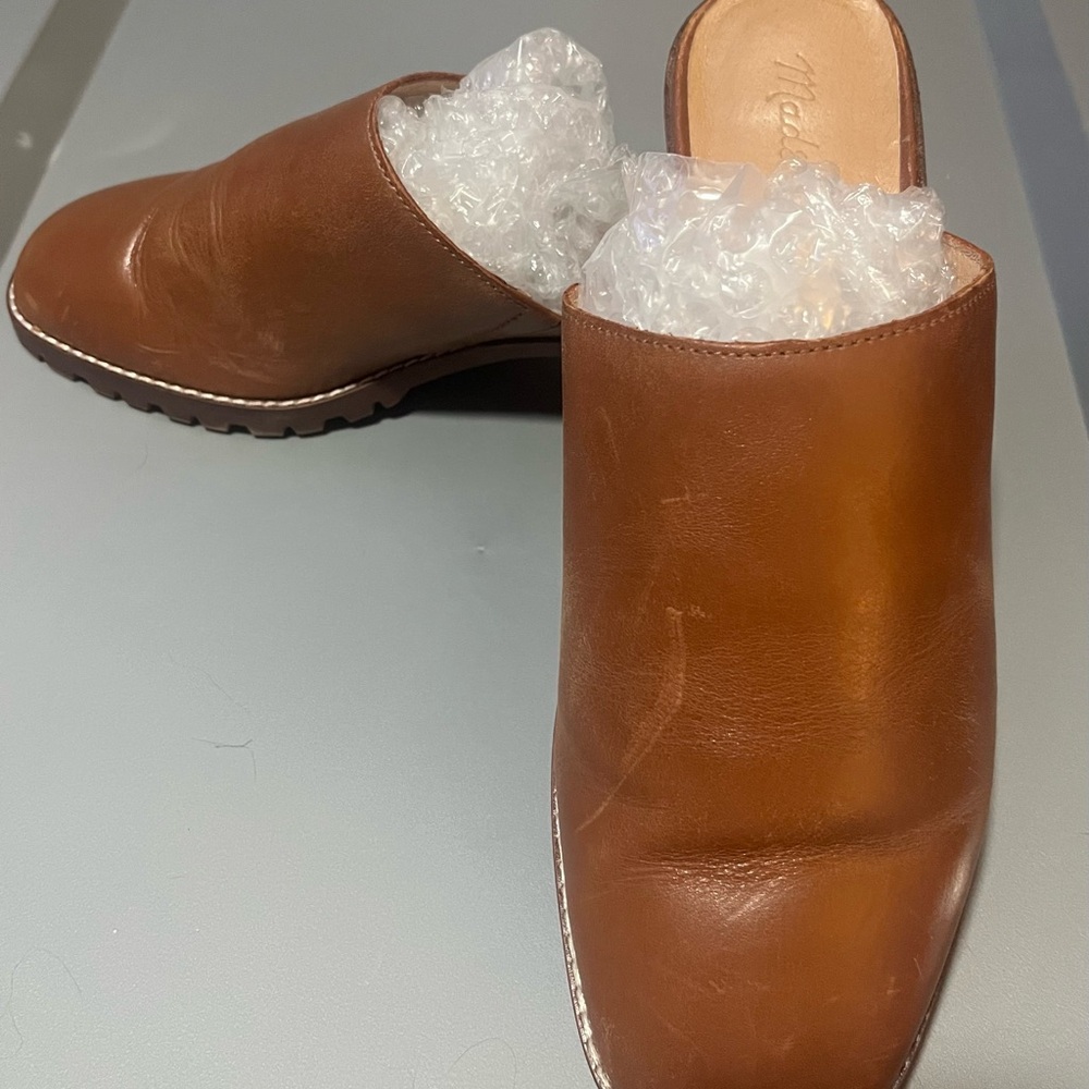 Madewell Brown Leather Slip-On Mule 1.25” heel